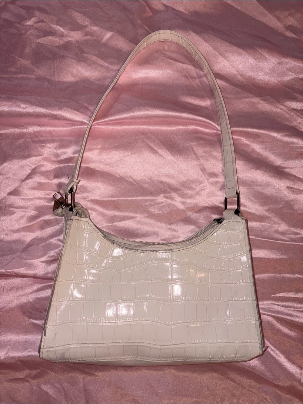 Croc-Embossed Cream Shoulder Bag